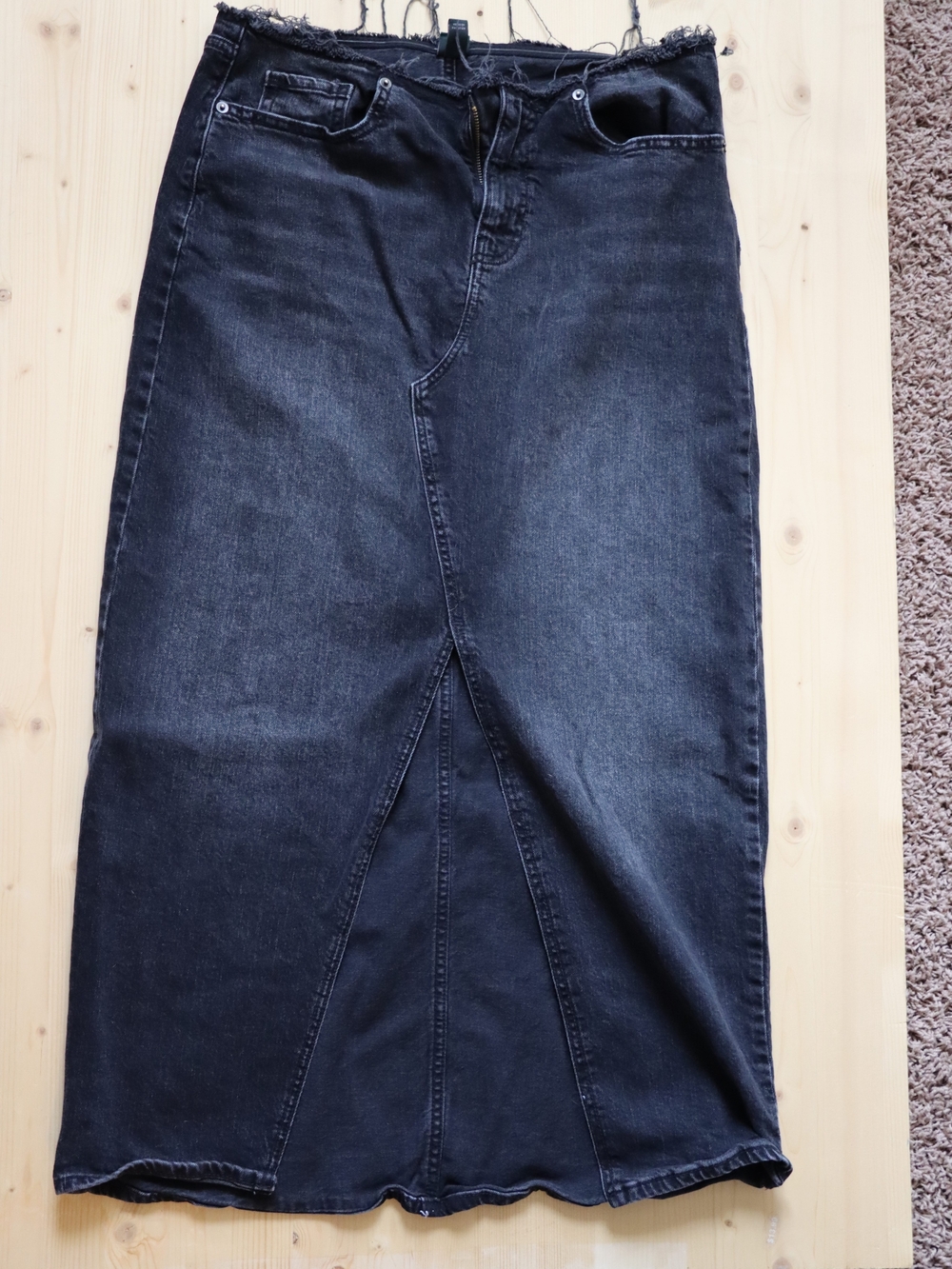 wild fable Black Denim Maxi Skirt with Front Panel